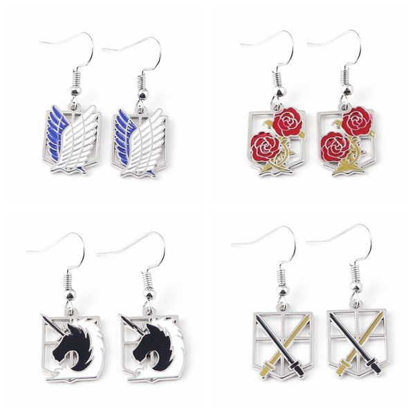 

attack on titan four corps logo animation earrings four pair suit kirsite fashion collections for fans