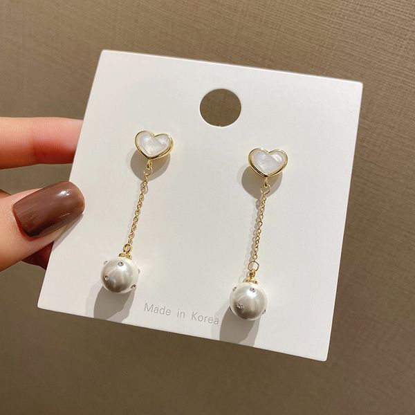 

korean east new gate earrings temperament love pearl earrings net red fashion sense long tassel, Golden