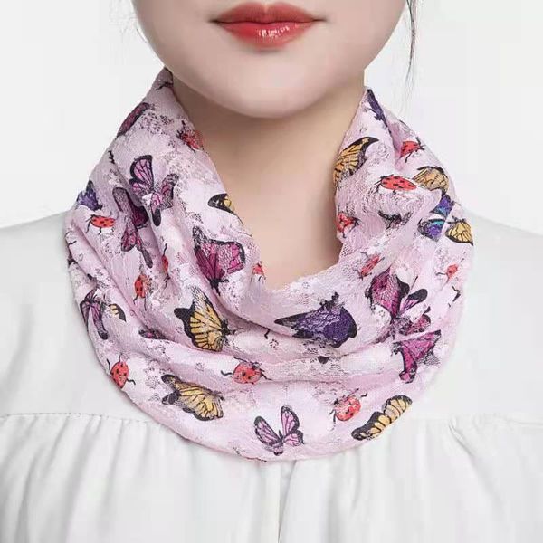 

scarves silk hanging ear korean version small scarf female lace soft butterfly flower sunscreen breathable multifunctional e63, Blue;gray