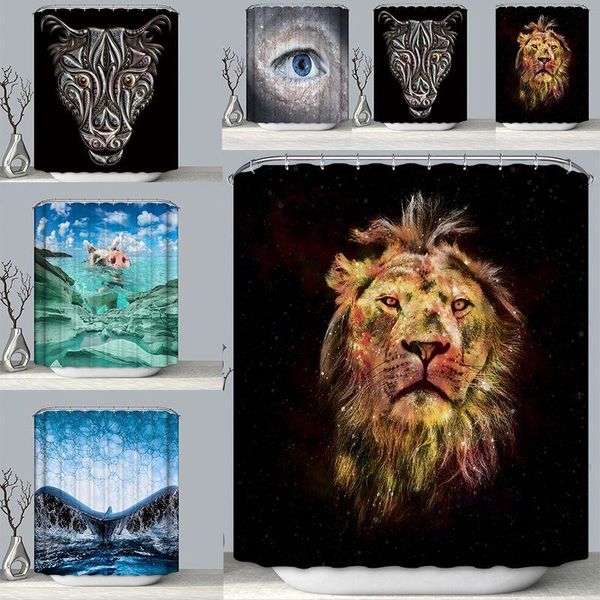 

shower curtains animals print bath 3d lion leopard pig waterproof washable polyester fabric bathroom curtain with hooks