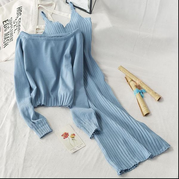 

2021 autumn new women 2 pieces clothing suits knitted sweater and long dresses lady female clothing suits quality, Gray