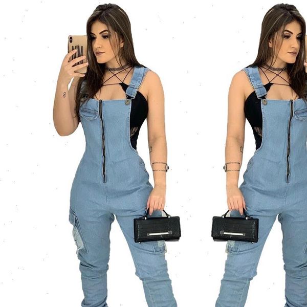 

fashion casual women denim jumpsuit strap rompers overalls female streetwear bodysuit playsuit women pockets jumpsuits drop shipping, Black;white