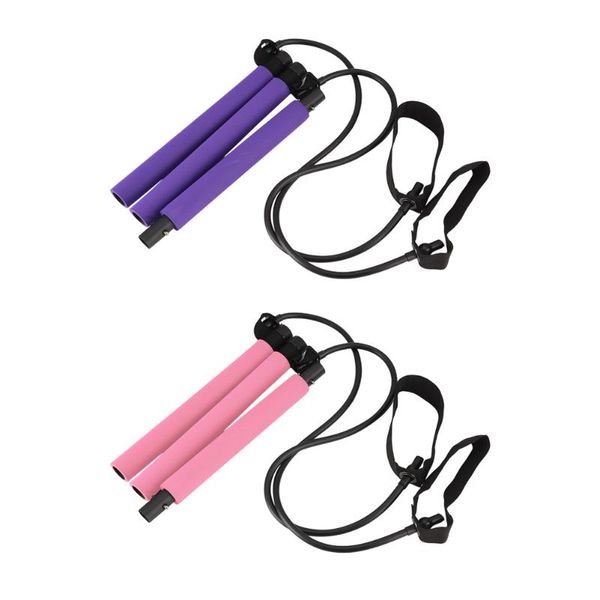 

yoga sports body building training bar removable pilates stick with resistance band gym fitness workout equipment for women stripes