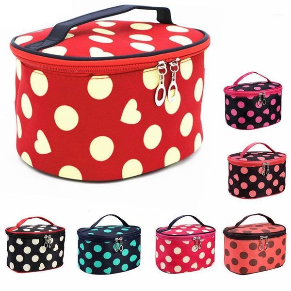 

cosmetic bags & cases dot print women's handbag makeup waterproof barrel-shaped zipper toiletry pouch bag beauty case travel organizer1