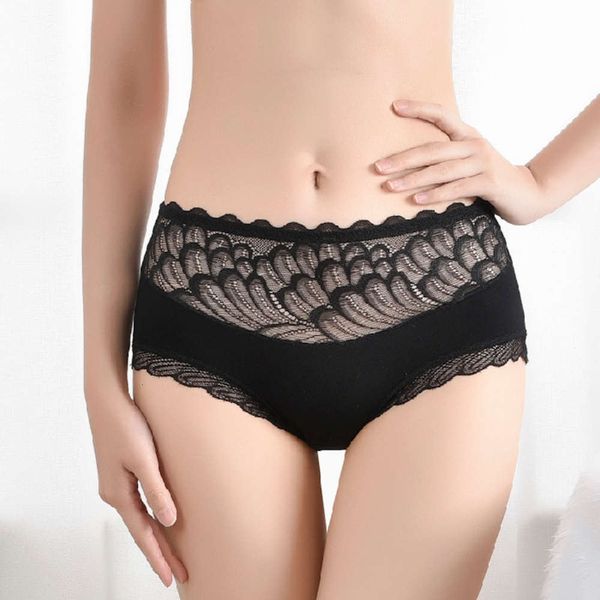 

hollow mesh women's mid waist briefs lace underwear, Black;pink