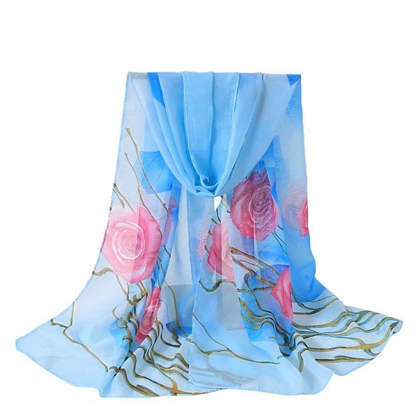 

new fashion scarf women 's scarfs 2021 flower printing long shawl and wraps soft scarves female girls chiffon echarpe femme, Blue;gray