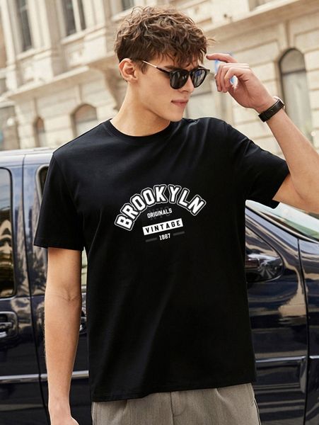 

men letter graphic round neck tee 86nh#, White;black