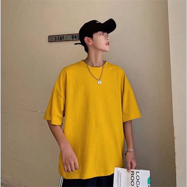 

2021 new meia manga curta moda o pescoo camiseta masculina slida roupas de vero s t casual solto tshirt streetwear masculino 4x1l, Black