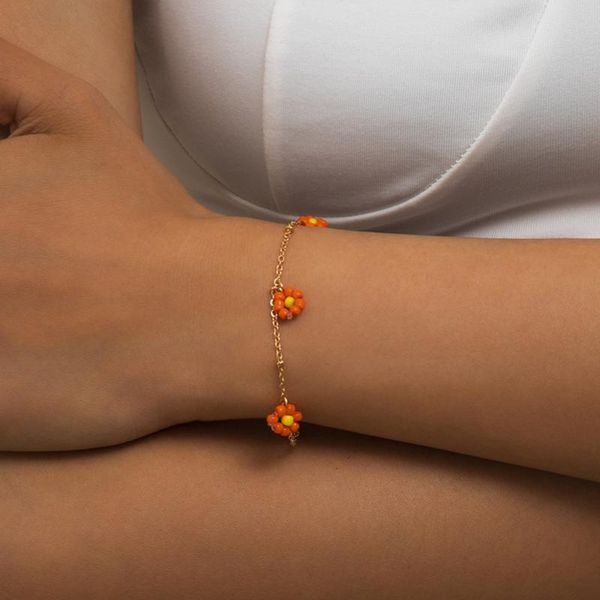 

link, chain 2021 korean bead daisy flower bracelet for women gold bohemian summer colorful cute charm party gift jewelry, Black