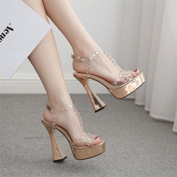 

waterproof platform thick heel high heel women's sandals 415-6 220308, Black