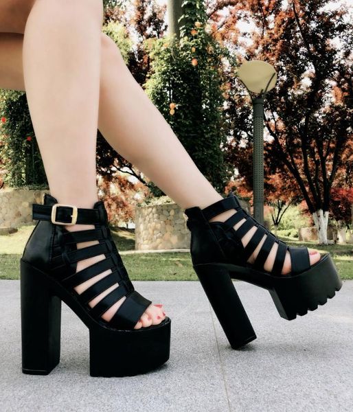 

dress shoes women pumps 2021 style high heels sandals open toe female thick heel platform summer, Black
