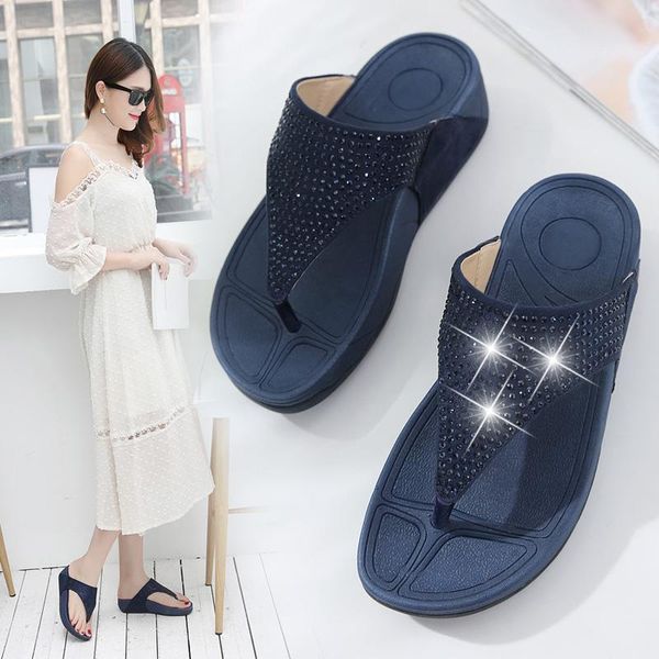 

slippers wedge summer platform high heels women slipper ladies outside shoes basic flip flop sandals beach, Black