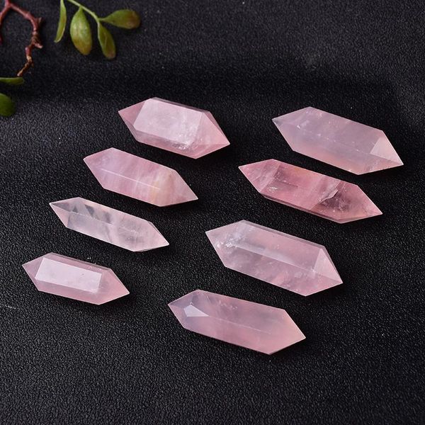 

decorative objects & figurines natural rose quartz crystal hexagonal double terminated points wand meditation reiki healing stone diy minera