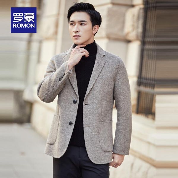 

men's wool & blends romon 2021 winter fashion casual all-match warm woolen stretch coat 6f026188, Black
