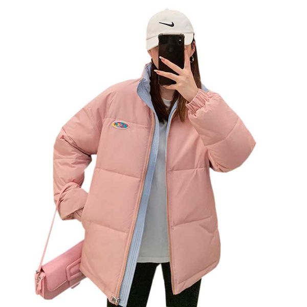

women's down & parkas cotton padded jackets short parka pink jacket 2021 stand-up collar warm quilted loose bread female coats, Black