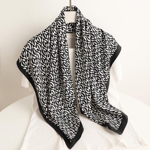 

scarves 2021 fashion solid letter square scarf for women twill soft neckerchief female shawl wrap ladies headband foulard hijab bandana, Blue;gray