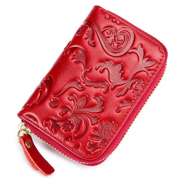 

card holders m-yancy flower leather credit id holder women genuine cow business wallet rfid zipper bank case engraved, Brown;gray