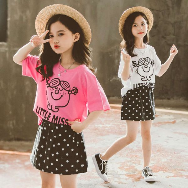 

style suit foreign spring and summer wear korean girls' 2021 new children's short sleeve skirt two piece set, White