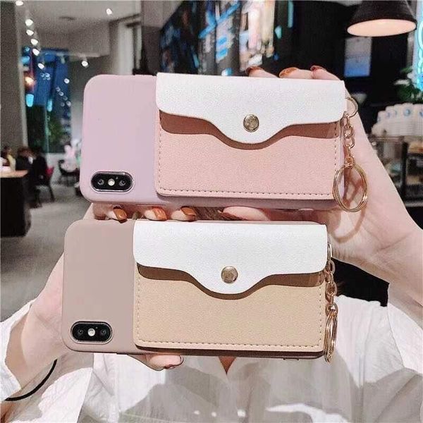 

card holders portable silicone wallet phone bag case cover for iphone 11 pro xs max xr 6s 7 8 plus wrist chain soft holder fundas coque, Brown;gray