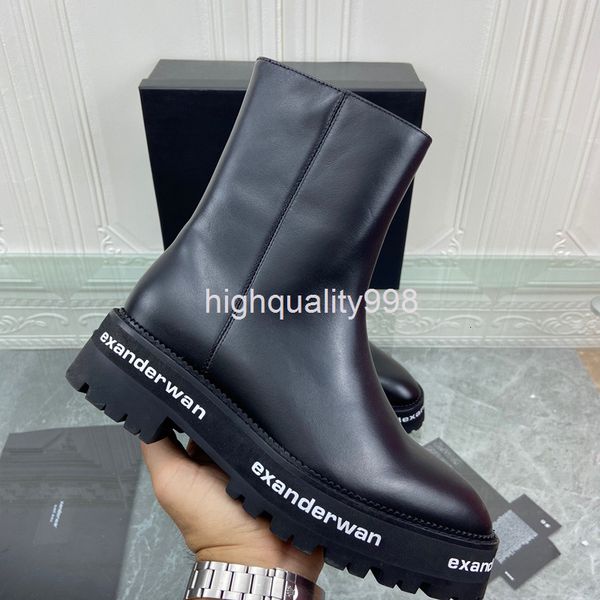

boots autumn and winter king knee length boots women's thick bottom flat round head leather versatile high barrel aw knight, Black