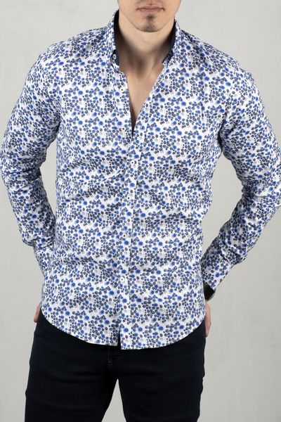 

saks blue tight-fitting mold male shirt 100 cotton flower print long business four seasons clothing 2005200 zzo5, White;black