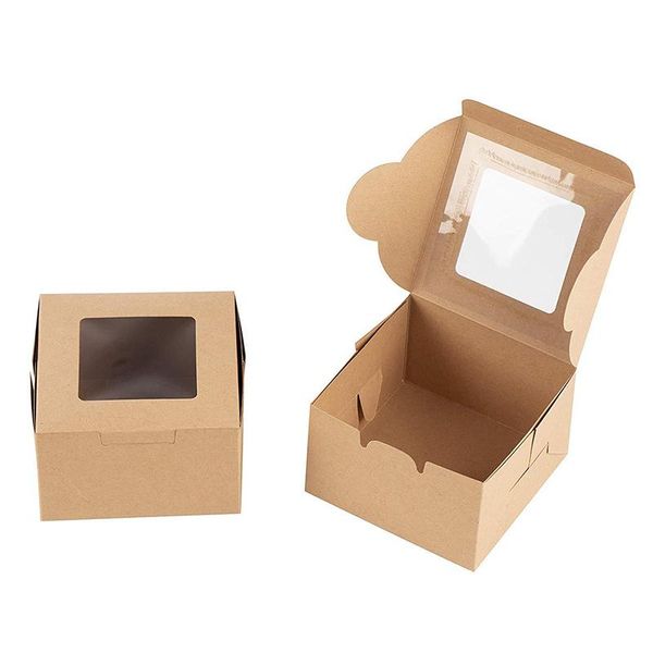 

newly egg yolk cake packaging box window kraft paper box for cake packaging te889