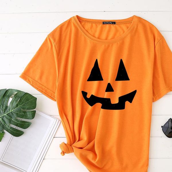 

seeyoushy pumpkin smile printing womens t shirt fashion short sleeve funny tees t shirts for woman halloween party clothes 2021, White