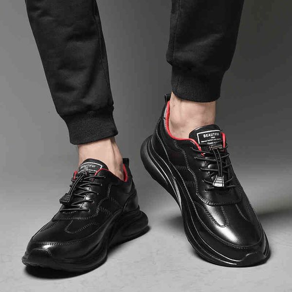 

dress shoes 2021 men fashion summer breathable lightweight sneakers men's genuine leather comfortable flats moccasins non-slip ctbo, Black