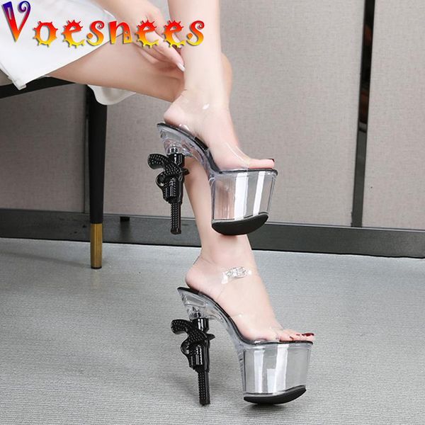 

sandals 2021 fashion brand women shoes transparent pole dance summer strange style high heels 17cm platform wedding, Black