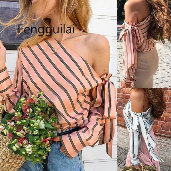 

fengguilaifemale long sleeve loose blouse on for women casual skew collar bustier asian korean daily shirt bow tie, White