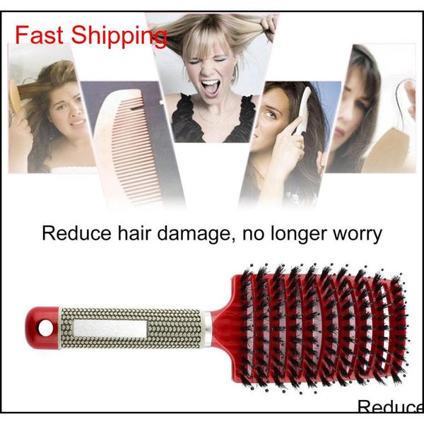 

pro hair scalp mas comb hairbrush bristle&nylon women wet curly detangle hair brush for salon hairdres qylira homes2011, Silver