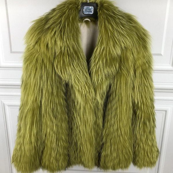

women's fur & faux yoloagain women natural raccoon coat turn-down collar ladies real outerwear, Black
