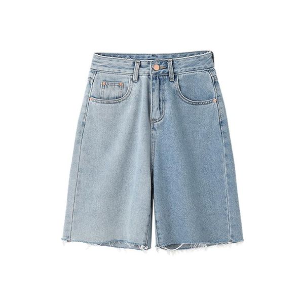 

women's shorts patchwork color wide leg denim tassel bottom, White;black