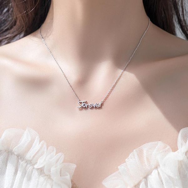 

chains bonlavie english letter necklace forever short clavicle chain jewelry women's valentine's day gift, Silver