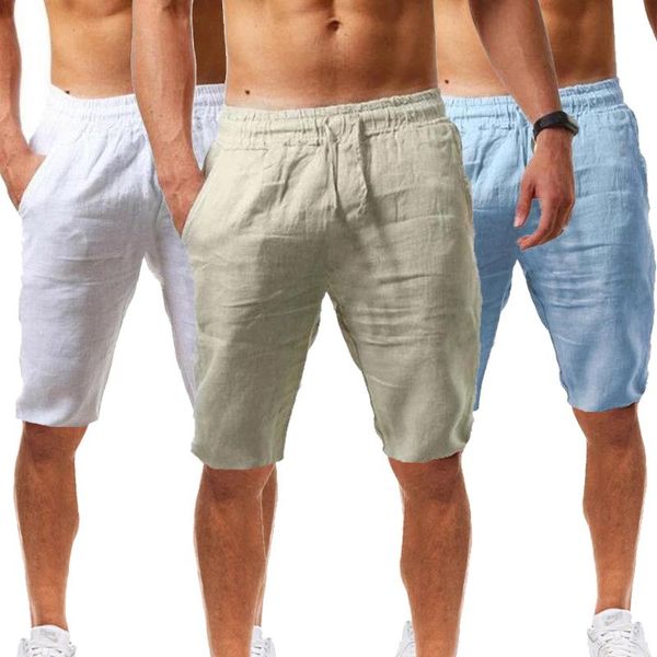 

men's shorts fashion summer casual sports cotton and linen comfortable jogging pants, White;black