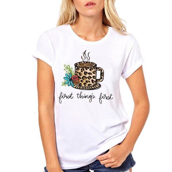 

women clothes leopard coffee flower fist things cartoon ulzzang ladies woman harajuku casual tee shirt t female t-shirt, White