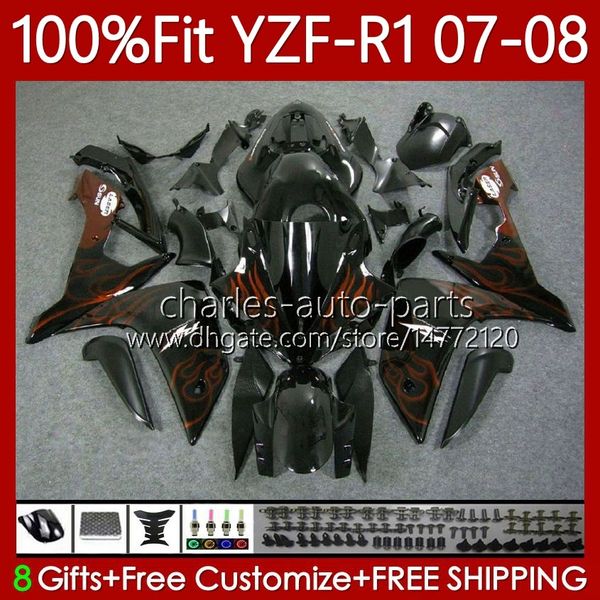 FAILI FATTI FIT 100%OEM per Yamaha YZF-R1 YZF R 1 1000 CC YZFR1 07 08 Moto Bodywork 91No.65 YZF R1 1000cc YZF1000 2007 2008 YZF-1000 2007-2008 Iniezione Flame arancione arancione Moia Body Body Body Body Body