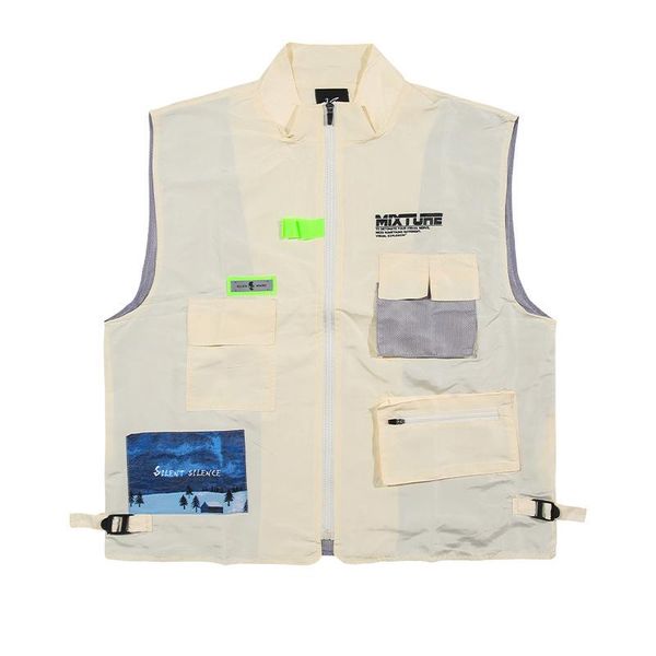 

men's vests techwear quick dry breathable patch tactical hip hop multi-pockets vintage men vest jackets coats sport summer casual under, Black;white