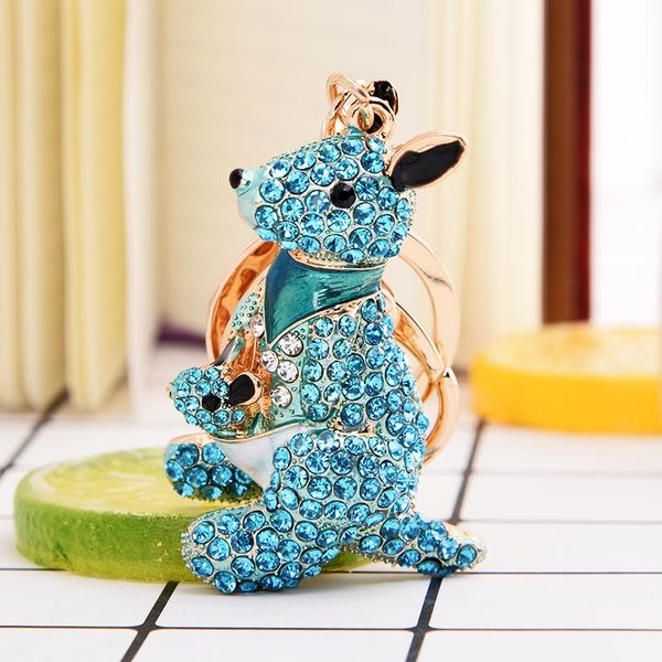 

keychains easya design cute crystal kangaroo keychain metal rhinestone animal keyring holders for women bag accessories, Silver