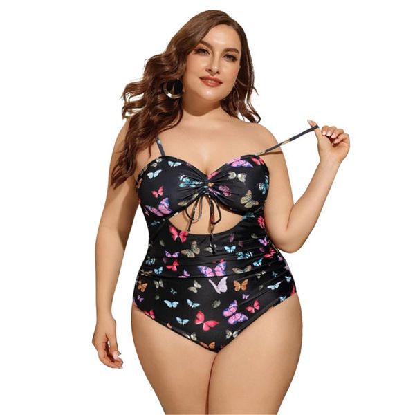 

one-piece suits 2021 ruffle one piece swimsuit plus size swimwear large bathing beach wear swimming suit for women 4xl