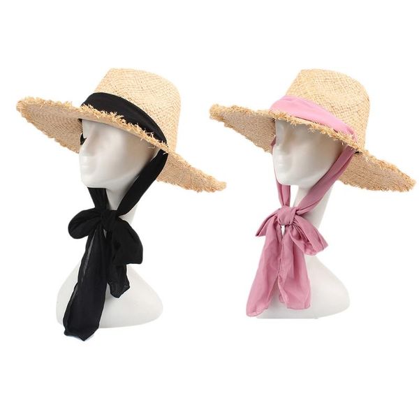 

caps & hats fashion straw sun foldable hat embellished with straps travel companion, Yellow