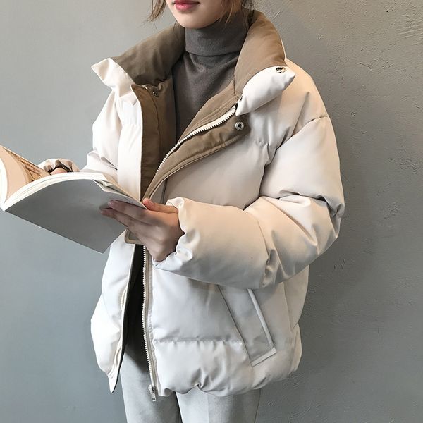 

womens winter jacket streetwear polyester zipper straight 3 solid color padded coat warm femme parka black women clothing