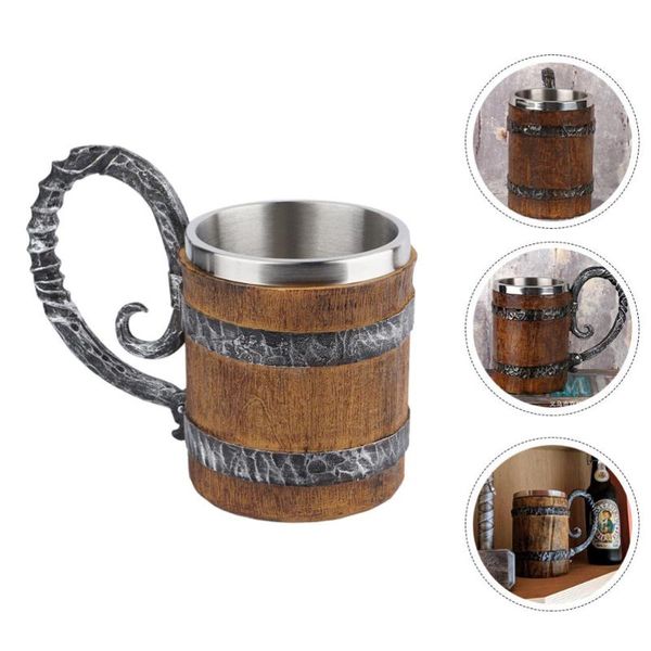 

mugs 1pc imitation wooden mug reusable resin novelty oak beer steins