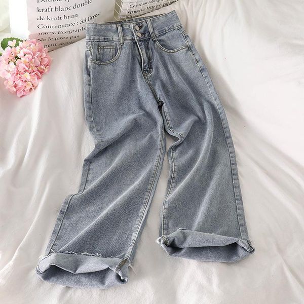 

high-waist wide-leg jeans women's spring korean chic vintage loose summer straight denim pants mom boyfriend trousers spring, Blue