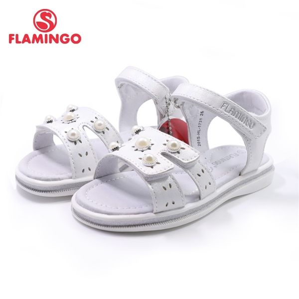 Flamingo Sandalen für Mädchen Hakenschlaufe Flachgewölbtes Design Chlid Casual Princess Schuhe Größe 26-31 für Mädchen 201s-HL-1731 210312