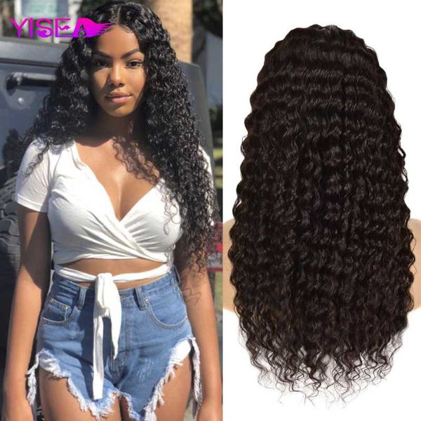 

lace wigs yisea hair deep part wig curly human brazilian wave swiss with baby pre plucked, Black;brown