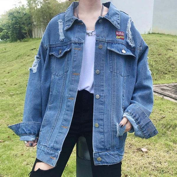 

new female denim jacket spring plus size clothing long sleeves cowboy coats female casual loose autumn women outerwear c 250, Black;brown