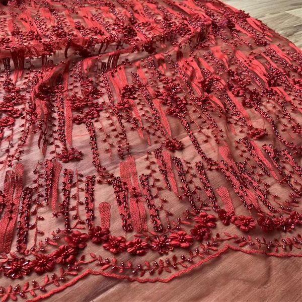 

ribbon the latest african lace 2021 beads red embroidered fabric bridal nigeria dress 05150, Pink;blue