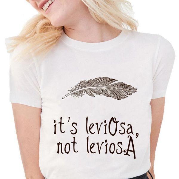 

new fashion funny feather t shirts women it's leviosa not leviosa letter graphic print tees soft cotton white t shirts