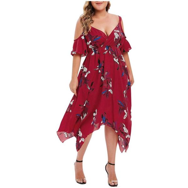 

women's swimwear boho plus size dress women off shoulder chiffon floral beach summer elegant irregular dresses vestidos mujer verano 20, White;black